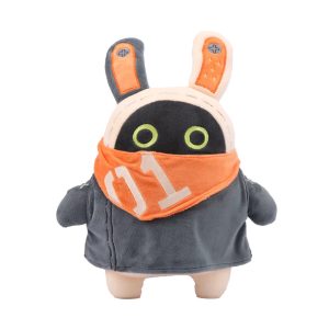 ロボット風うさぎのぬいぐるみ オレンジバンダナ「01」マーク グレーパーカー