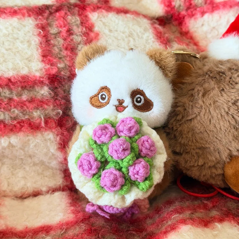 黒白と茶色のパンダ ぬいぐるみキーホルダー かぎ針編み花束 - 画像 (10)