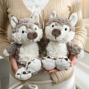 かわいい ふわふわ オオカミ ぬいぐるみ 肉球付き グレーと白