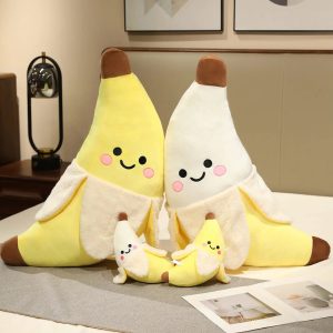 剥ける皮と可愛い顔のふわふわバナナぬいぐるみ