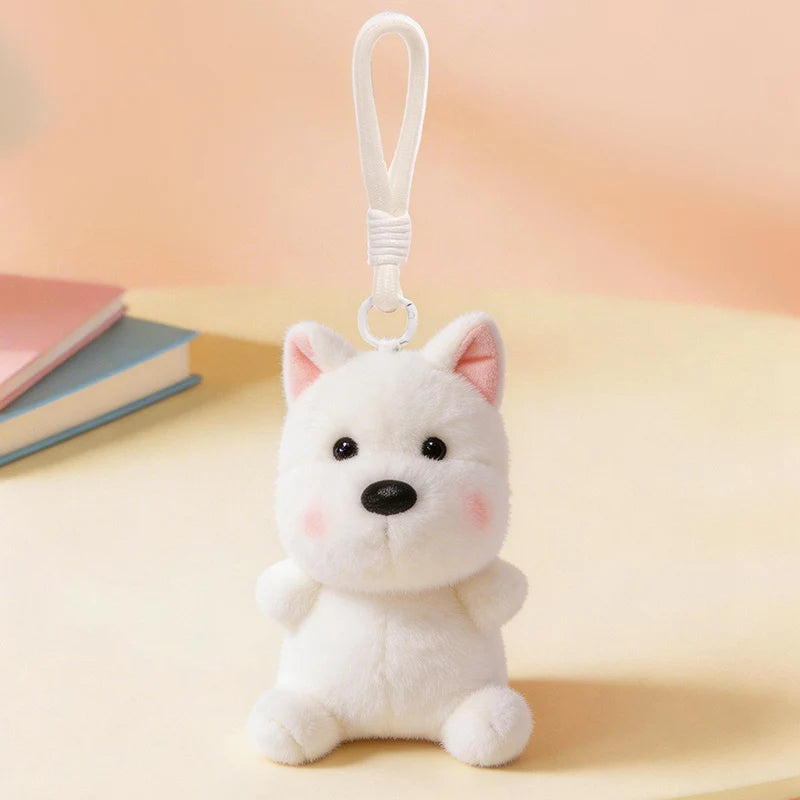 ふわふわの白い子犬ぬいぐるみキーホルダー - 画像 (9)