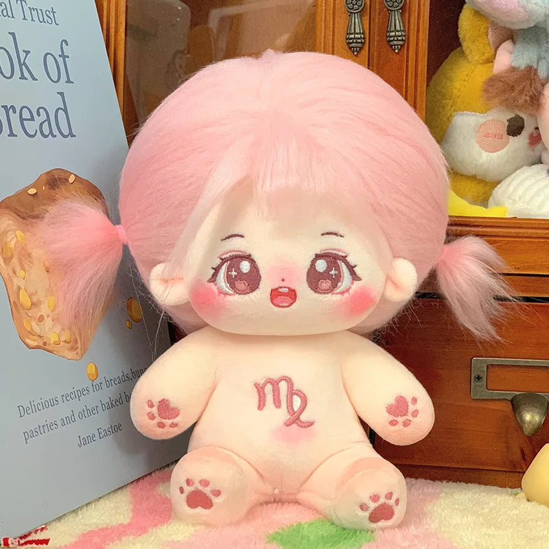ぬいぐるみ ピンク髪のキラキラ瞳 イチゴ柄ワンピースと帽子 - 画像 (12)