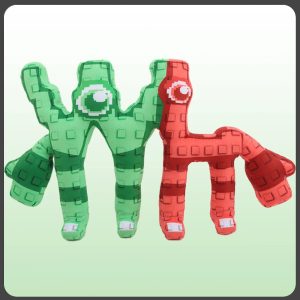 ブロック風 モンスター ぬいぐるみ 緑と赤の2個セット