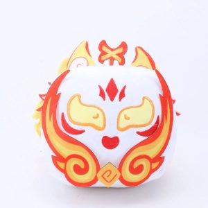 白の稲荷狐面 赤黄模様 キューブぬいぐるみ