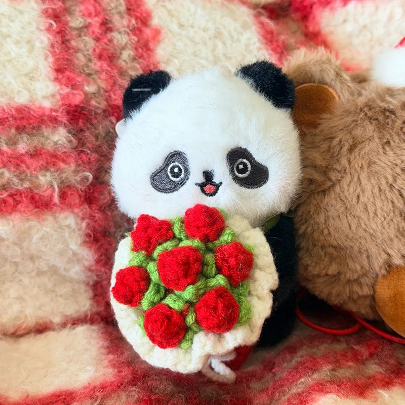 黒白と茶色のパンダ ぬいぐるみキーホルダー かぎ針編み花束 - 画像 (9)