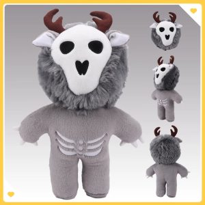 角と骨柄 ドクロ顔のグレー モコモコぬいぐるみ