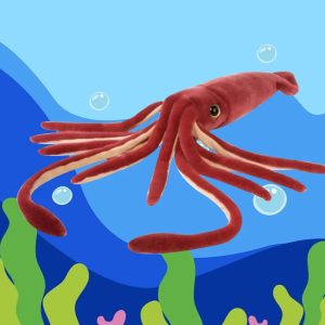 長い触手のリアルな赤褐色イカ ぬいぐるみ