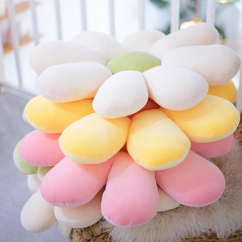 ふわふわ クリーム&ピンク フラワー コーデュロイ風 クッション - 画像 (5)