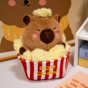 赤白 ポップコーンケースの ふわふわ クマ ぬいぐるみ
