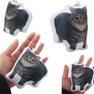 リアルなサバトラ猫 ぬいぐるみキーホルダー かわいい写真プリント