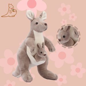 ふわふわ グレージュ 親子カンガルー ぬいぐるみ 赤ちゃん入り
