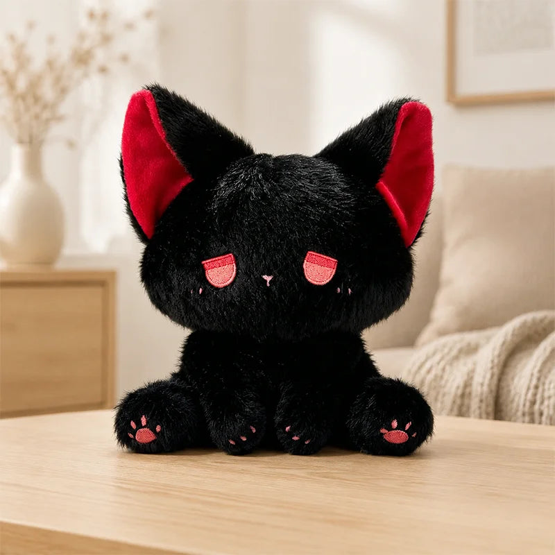眠そうな目の黒猫ぬいぐるみ ネオングリーン耳 - 画像 (6)