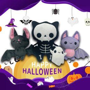 ハロウィン ふわふわ かわいい コウモリ スケルトン おばけ ぬいぐるみ4体セット