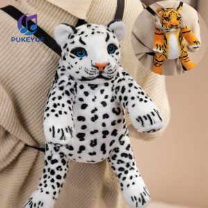 青い瞳の可愛い白黒雪豹ぬいぐるみリュック