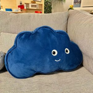 ふわふわ 雲形 お顔付き ブルー クッション