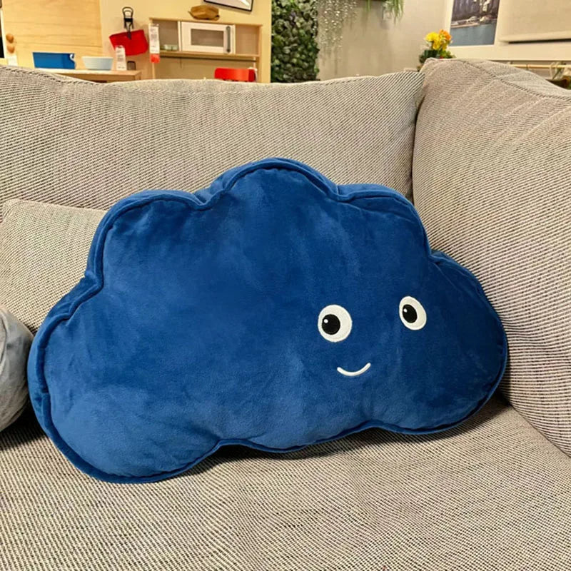 ふわふわ 雲形 お顔付き ブルー クッション
