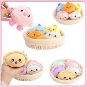 かわいい ふわふわ ミニ ぬいぐるみ ひよこ と 餃子 バスケット入り
