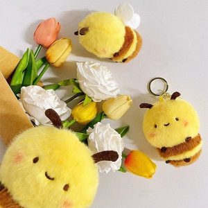 可愛い ふわふわ ミツバチ キーホルダー
