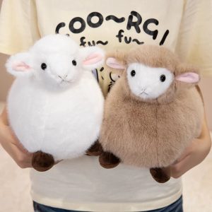 ふわふわの丸い羊ぬいぐるみ 白とベージュ