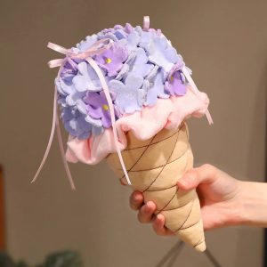 パステルカラー 紫陽花 アイスクリームコーン ぬいぐるみブーケ