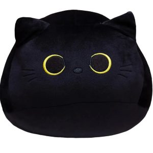 もちもち黒猫ぬいぐるみ 黄色い目のまん丸クッション