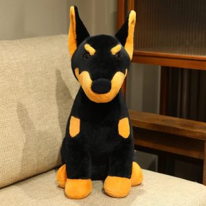 リアルな黒とタンのドーベルマン犬ぬいぐるみ