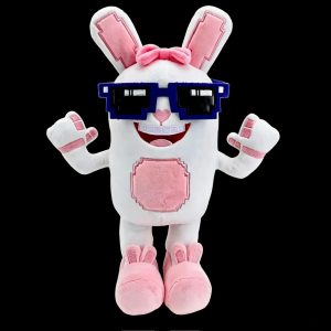 ピクセルサングラスの 白うさぎ ぬいぐるみ ピンクのリボンとスリッパ