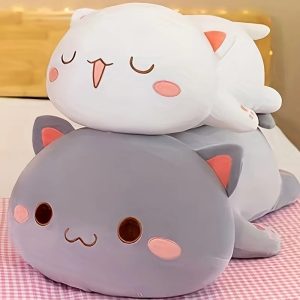 かわいい もちもち 重ね猫 ぬいぐるみ グレーとホワイト