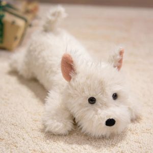 もこもこ 白い 仔犬 ぬいぐるみ 伏せ姿