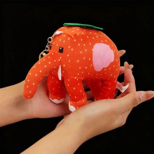 赤い いちご柄のゾウ ぬいぐるみ マスコットキーホルダー
