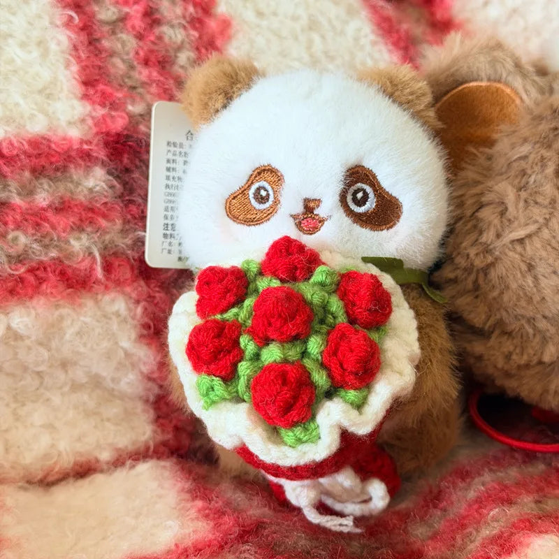 黒白と茶色のパンダ ぬいぐるみキーホルダー かぎ針編み花束 - 画像 (7)