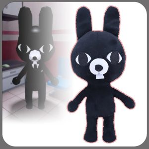 白い目と一本歯の黒ウサギぬいぐるみ