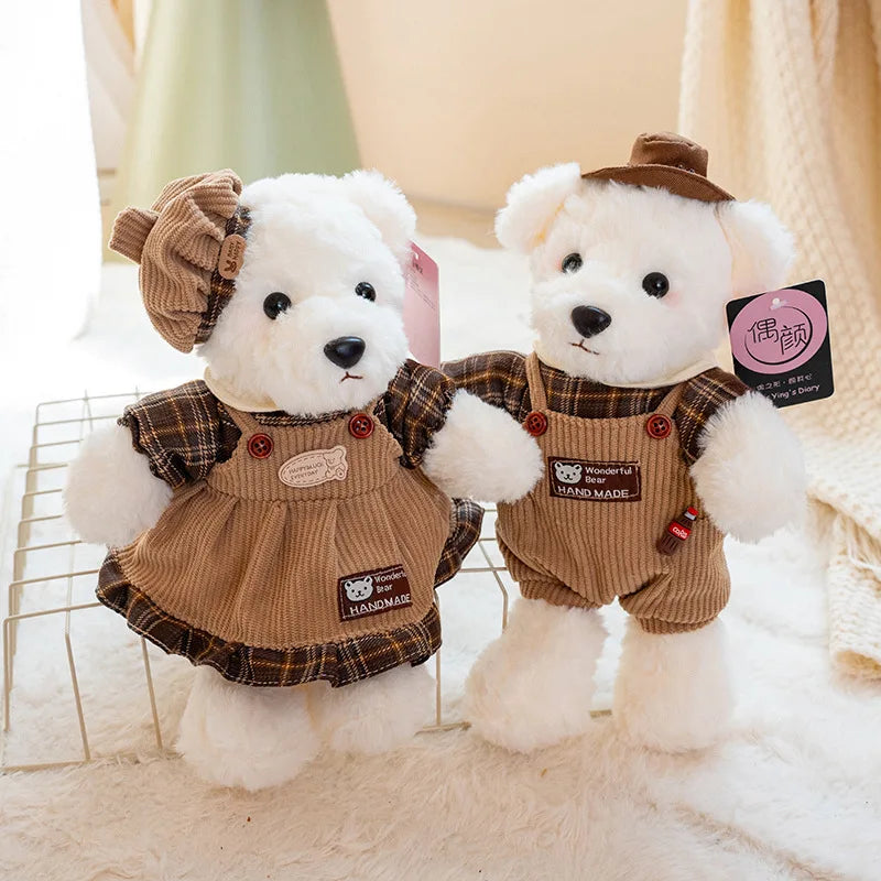 おしゃれな お揃いコーデ くまのぬいぐるみ ペア コーデュロイ&チェック柄 - 画像 (4)