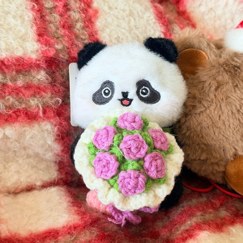 黒白と茶色のパンダ ぬいぐるみキーホルダー かぎ針編み花束 - 画像 (8)