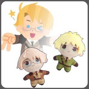 ブロンドヘアのチビ キャラクター ぬいぐるみ メガネと軍服の2体セット