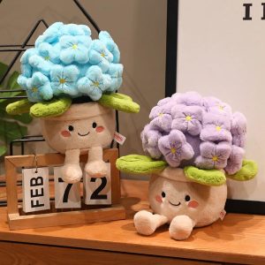 かわいい 笑顔のアジサイ花鉢 ふわふわ ぶらぶら足 ぬいぐるみ