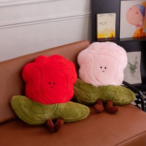 可愛らしい 顔付き バラの花 ふわふわ ぬいぐるみクッション