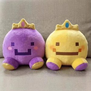 可愛い ピクセル顔 王冠付き ぬいぐるみ 2個セット パープル & イエロー