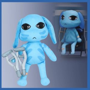 水色 長耳の松葉杖付き ふわふわ ぬいぐるみ
