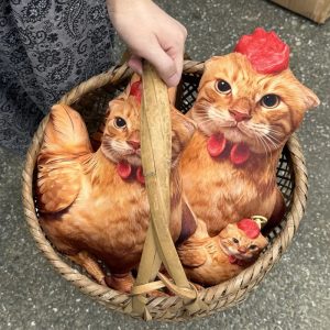 リアルプリント 鶏猫デザイン ふわふわクッション