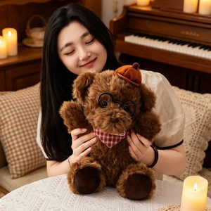 メガネと帽子の赤バンダナ付き ふわふわ茶色テディベア