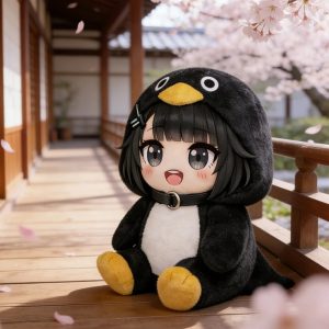 可愛いペンギン着ぐるみのアニメ少女ぬいぐるみ