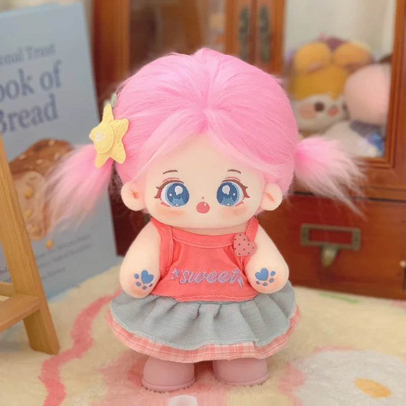 ぬいぐるみ ピンク髪のキラキラ瞳 イチゴ柄ワンピースと帽子 - 画像 (20)
