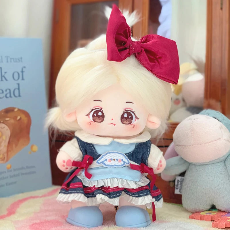 ぬいぐるみ ピンク髪のキラキラ瞳 イチゴ柄ワンピースと帽子 - 画像 (3)