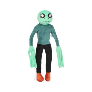 緑の宇宙人風ぬいぐるみ 長い腕と赤い目