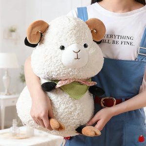 ふわふわ 白い 雄羊 ぬいぐるみ 緑バンダナ付き