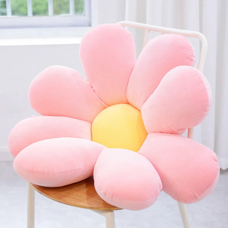 ふわふわ クリーム&ピンク フラワー コーデュロイ風 クッション - 画像 (8)