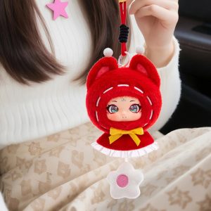 ふわふわ 赤い フード ドール キーホルダー 花チャーム