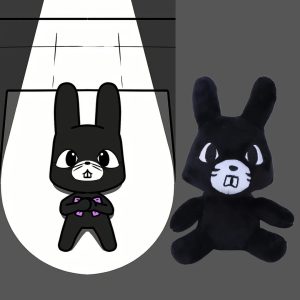大きな瞳と前歯が可愛い 黒うさぎ キャラクターぬいぐるみ