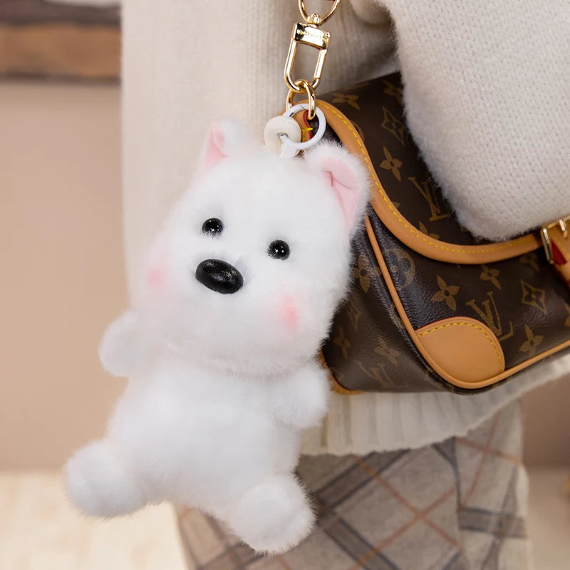 ふわふわの白い子犬ぬいぐるみキーホルダー - 画像 (2)